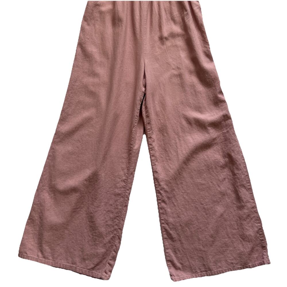Love Tree Jumpsuit Womens Large Pink Linen Blend Smocked Bodice Boho Cottagecore - Picture 7 of 12
